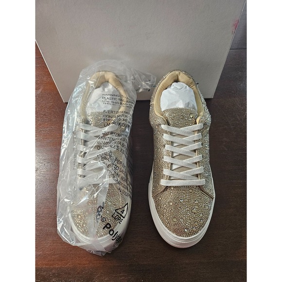 Betsey Johnson SB-Sidny Gold Rhinestone Sneakers Size 8.5 Extra Rhinestones - Picture 2 of 14
